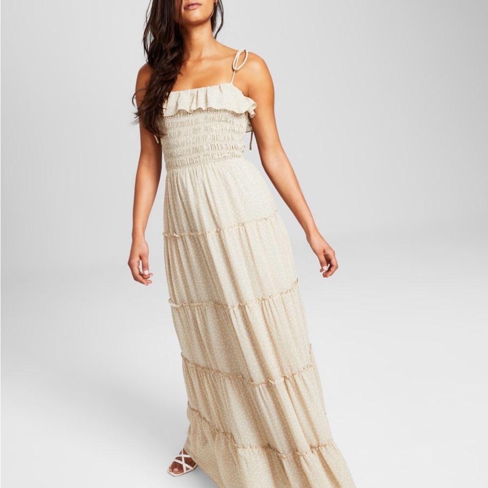 And Now This WOMEN'S PRINTED TIERED CHIFFON MAXI DRESS IN TAN/BEIGE Size Small